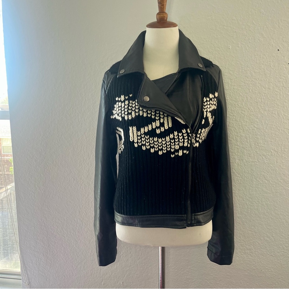 Anthropologie Ett:twa Sweater trim vegan Moto Jacket Size XS